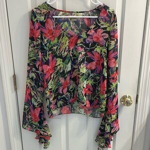 Show Me Your MuMu Vibrant Floral Blouse - Pink and Green